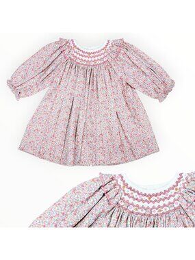 NWT Luli & Me Baby Girls Vintage Floral Print Ruffle Smocked Dress 6m +